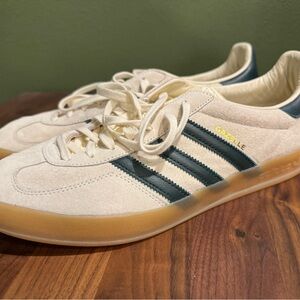 Adidas Gazelle Indoor;  Cream and Green Sneakers